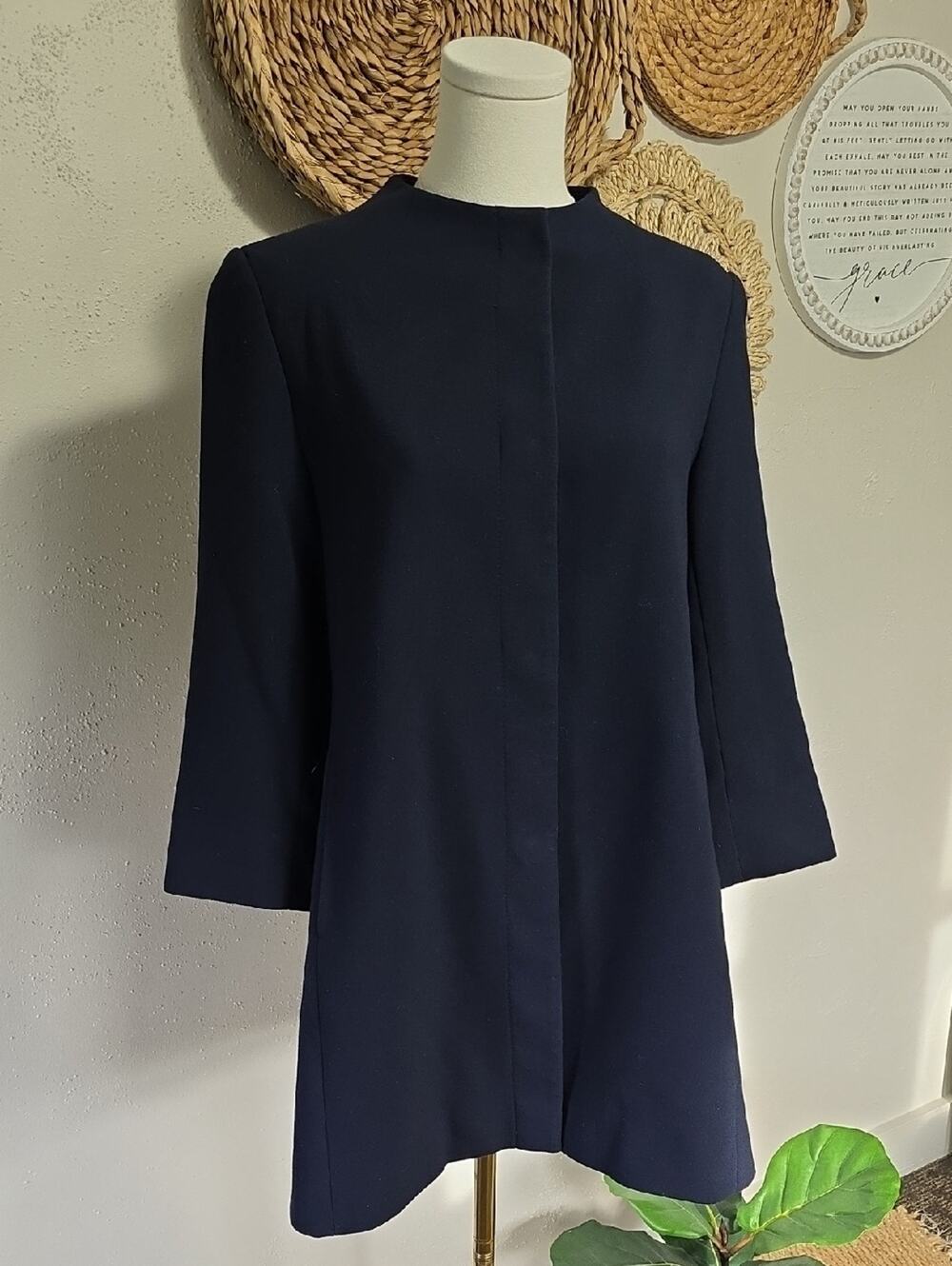 Elie Tahari Navy Blue Button Down Jacket Blazer Womens L/XL Office Wear Tailored